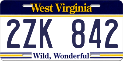 WV license plate 2ZK842