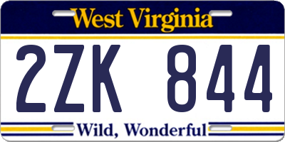 WV license plate 2ZK844