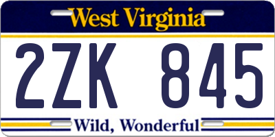 WV license plate 2ZK845