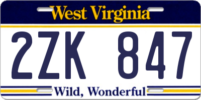 WV license plate 2ZK847