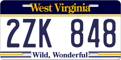 WV license plate 2ZK848
