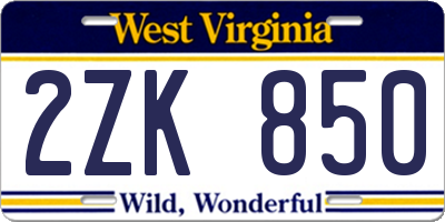 WV license plate 2ZK850
