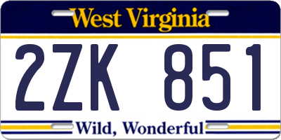 WV license plate 2ZK851