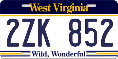WV license plate 2ZK852