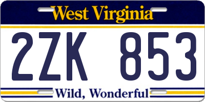 WV license plate 2ZK853