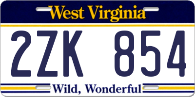 WV license plate 2ZK854