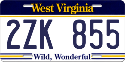 WV license plate 2ZK855