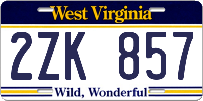 WV license plate 2ZK857