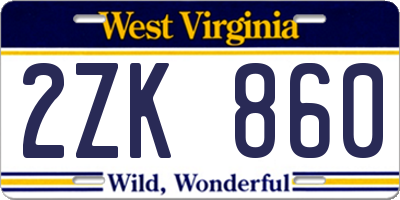 WV license plate 2ZK860