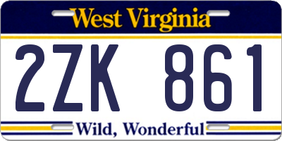WV license plate 2ZK861