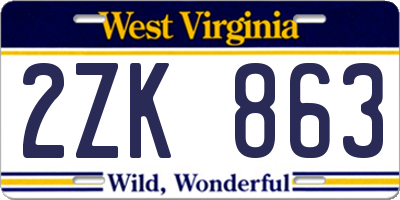 WV license plate 2ZK863