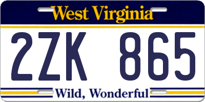 WV license plate 2ZK865