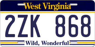 WV license plate 2ZK868