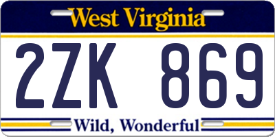 WV license plate 2ZK869