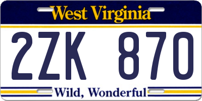 WV license plate 2ZK870