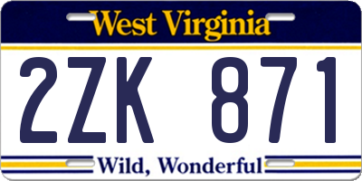 WV license plate 2ZK871