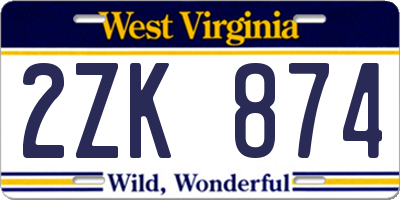 WV license plate 2ZK874