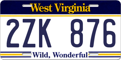 WV license plate 2ZK876