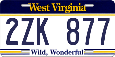 WV license plate 2ZK877