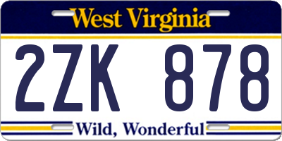 WV license plate 2ZK878