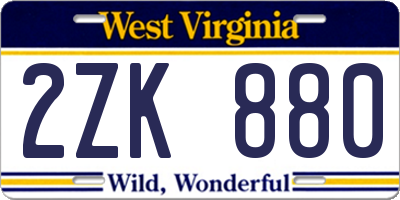 WV license plate 2ZK880
