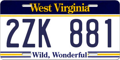 WV license plate 2ZK881