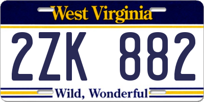 WV license plate 2ZK882