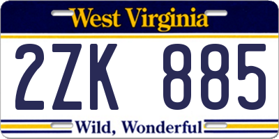 WV license plate 2ZK885