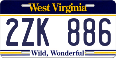WV license plate 2ZK886
