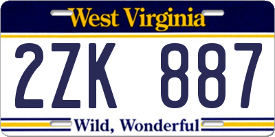 WV license plate 2ZK887