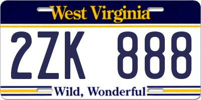 WV license plate 2ZK888