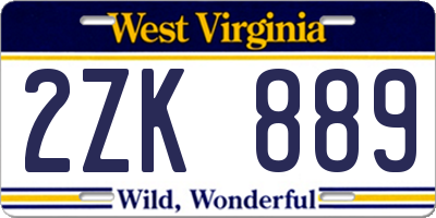 WV license plate 2ZK889
