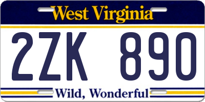 WV license plate 2ZK890