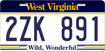 WV license plate 2ZK891