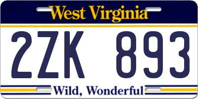 WV license plate 2ZK893