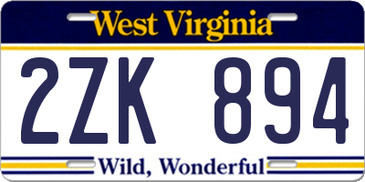 WV license plate 2ZK894