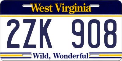 WV license plate 2ZK908