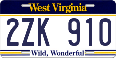 WV license plate 2ZK910