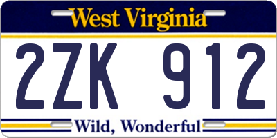 WV license plate 2ZK912