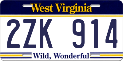 WV license plate 2ZK914