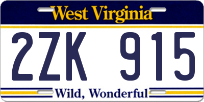 WV license plate 2ZK915
