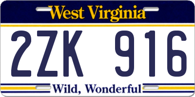 WV license plate 2ZK916