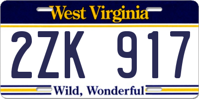 WV license plate 2ZK917
