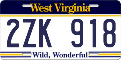 WV license plate 2ZK918