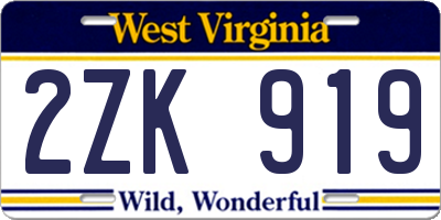 WV license plate 2ZK919