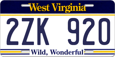 WV license plate 2ZK920