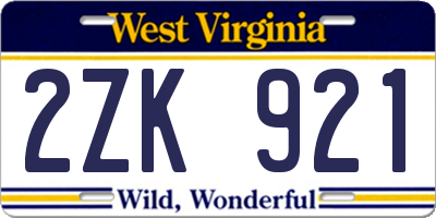 WV license plate 2ZK921