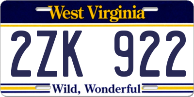 WV license plate 2ZK922
