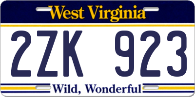 WV license plate 2ZK923