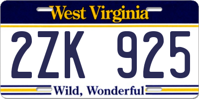 WV license plate 2ZK925